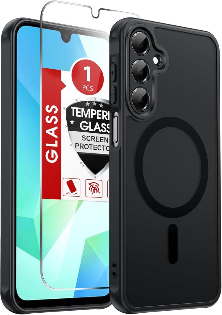 LeYi for Samsung Galaxy A16-5G Phone Case: Samsung A16 5G Case [Magnet Fit] [Full Camera Protection] with Screen Protector, Slim Matte Translucent Soft-Touch, Protection Funda para A 16, Black