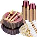 Bestluck 350 PCS Burgundy and Gold Plastic Plates, Disposable Dinnerware Set for 50 Guests, 100 Disposable Plates, 150 Silverwares, 50 Cups, 50 Napkins for Wedding, Party, Graduation