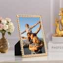 High-End Zinc Alloy 5x7'' Gold Photo Frames - Modern Rope Profile,Elegant Velvet Backing & Tempered Glass Front for Weddings & Home Decor,Classhy Metal Frame for Table Top and Wall Hanging