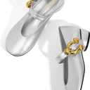 Women Mary Jane Shoes Pumps Chunky Comfortable Low Heels Closed Round Toe Dress Work Wedding Shoes (8, Silver)