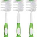 Amazon Brand - Mama Bear Baby Bottle Brush with Nipple Cleaner and Suction Cup Stand, White (Pack of 3)