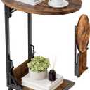 Elbourn Folding Side Table End Couch Tables,Metal Frame C-Shaped TV Stand for Sofa Living Bedroom Bedside Coffee Small Spaces(Vintage Wood Color) (Large)