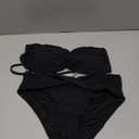 Women's Strapless Bandeau Bikini Set - Twist Front Two Piece Swimsuit with Side Tie Bathing Suit Bottom, Size M