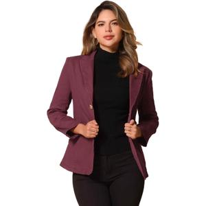 Allegra K Notched Lapel Denim Blazer for Women's Casual Work Long Sleeve Shoulder Pad Jean Jackets, Small