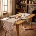 HunnmingRe 1 Pcs Brown Plaid Gingham Ruffle Table Runner 118 x 13.8'' Farmhouse Table Runner 100% Cotton Scalloped Long Dresser Scarves for Mothers Day, Dining Room, Wedding, Kitchen Rustic Home Decor