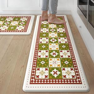 GENIMO Anti Fatigue Kitchen Mats for Floor 2PCS, Standing Rugs, Dark Green
17.3"x59"&17.3"x30", Vintage Tile Cushioned Set, Waterproof, Non slip, Easy-clean for Home, Laundry,Sink, Office, Farmhouse