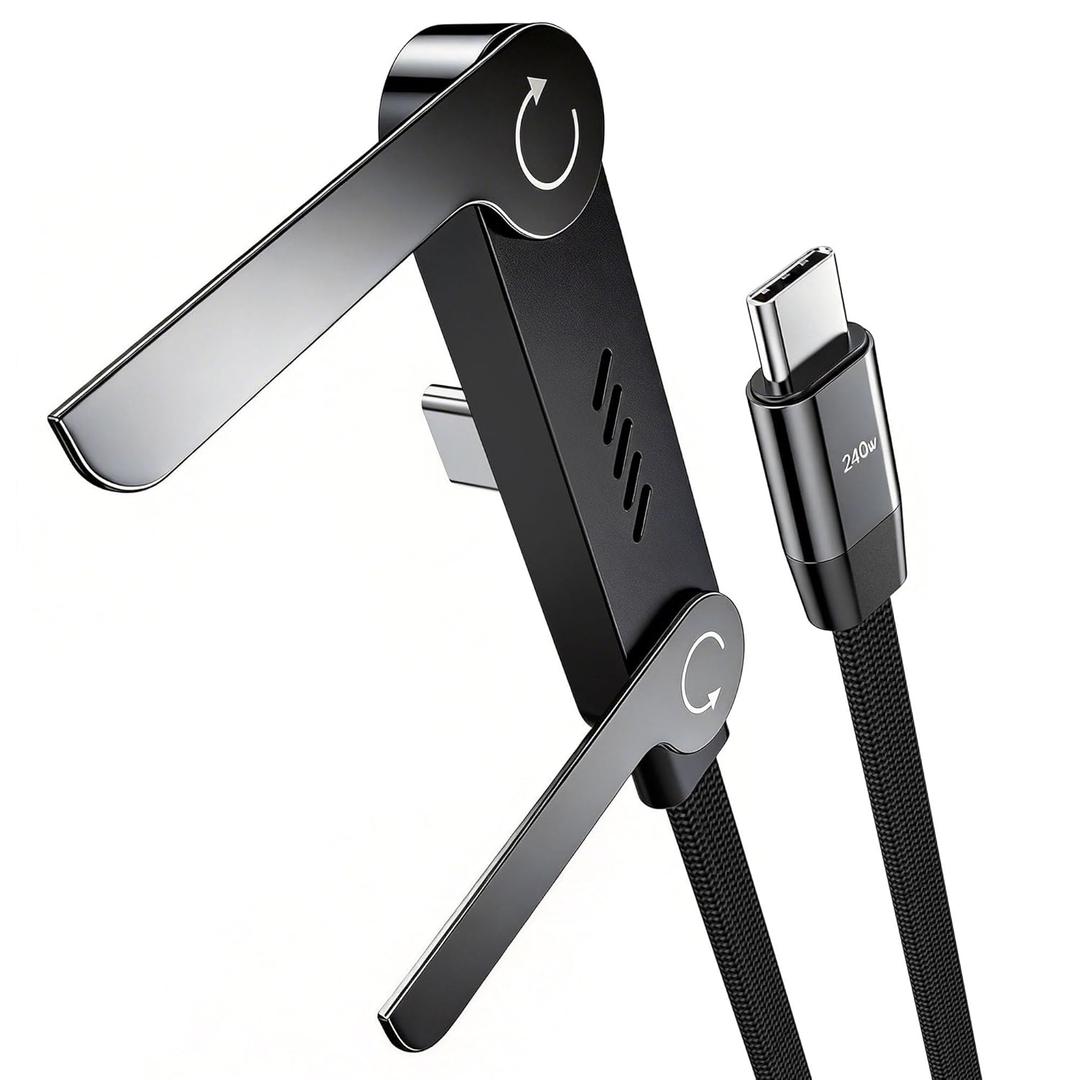 LOOHOI USB C to USB C Cable, 240W USB-C Charge Cable with Built-in Phone Stand (5FT, Black), Durable Braided Type-C Cable with 90 Angled T-Shaped Stand