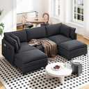 Vesgantti 109" U Shaped Cloud Sectional Sofa, Comfy Corduroy Upholstered Sectional Modular Sofas for Living Room, Modern Modular Couch with 2 Ottoman Deep Seat, Dark Grey