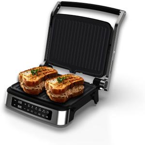 Multi-Function Contact Grill & Griddle,Stick Cooker,Removable Drip Tray & Non-Stick Coated Plates, Open 180, 3-In-1 Electric Indoor Grill w/5 Auto Modes, Temperature Control & Timer