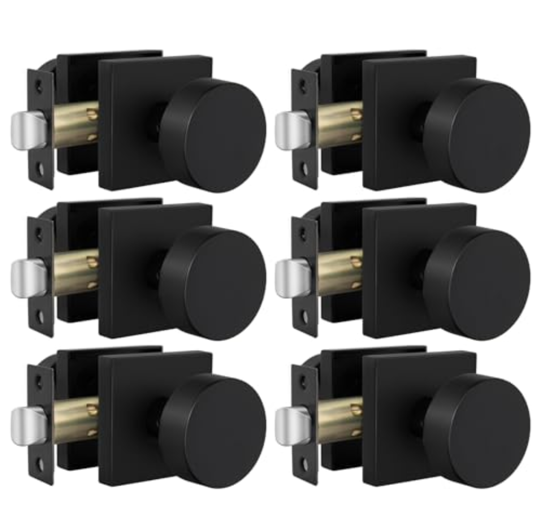 Goldenwarm Black Door Knobs Closet, Zinc Alloy Square Ball Matte Black Passage Door Knobs for Hallways, Kitchens, Heavy Duty Passage Door Knob Bulk - Modern & Stylish(6 Pack)