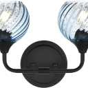 MELUCEE 15 Inch 2 Light Bathroom Wall Lights with Blue Striped Swirl Glass Shade, Black Bathroom Lights Over Mirror Vanity Lighting Fixtures Wall Lamp for Bathroom, Living Room, Hallway