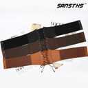 SANSTHS Corset Belt for Women, Vintage Lace-up Waspie Elastic Cincher Waist Dresses Belt for Halloween Costume Parties (Black)