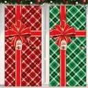 2 Pieces Christmas Door Cover Buffalo Checkered Plaid Photography Backdrop Bowknot Gift Box Door Hanging Covers Merry Christmas Door Decoration for Home Wall Outdoor Indoor Party Holiday Xmas Eve