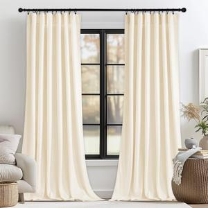 StangH Thick Velvet Curtains 2 Panels Set - Rod Pocket Light Blocking Living Room Drapes Extra Long High Ceiling Tall Curtains for Villa/Hall/Hospital, Ivory, 52 x 108 inches (Beige Series - Ivory)
