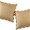 Scalloped Pillow Covers Set of 2 for Living Room | Decorative Sofa Couch Pillows | Boho Sytle Decorative Home | Aesthetic Funky Preppy Pillow Cases (Khaki & White, 18x18 Inch)