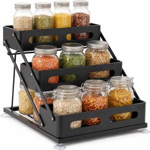 3-Tier Vertical Spice Rack Organizer for Cabinet, Adjustable Height (10.04-10.83in) Coated Iron Kitchen Pantry Shelf, Heavy Duty 30lbs Capacity Space Saver for RV & Small Apartment, No Assembly