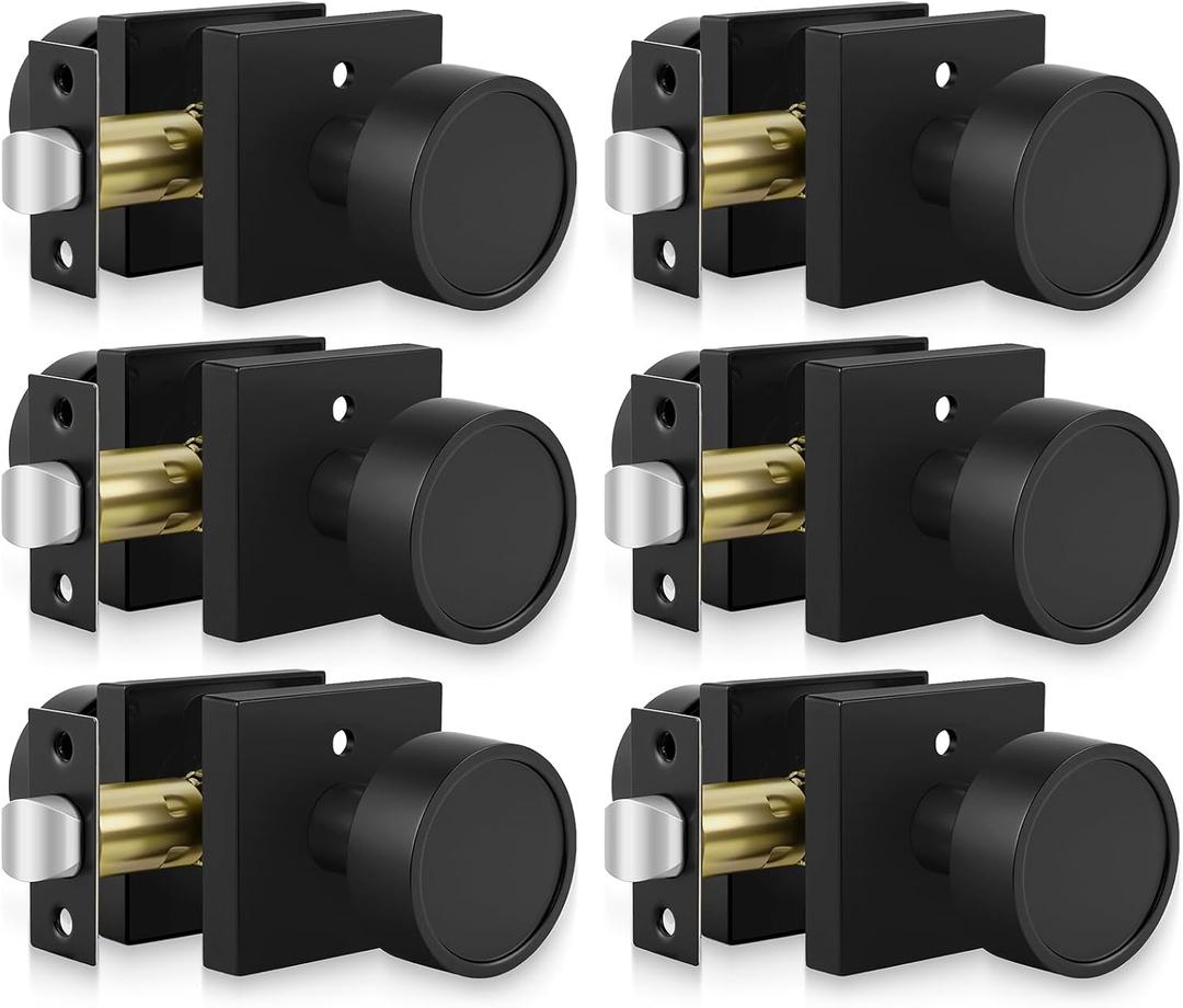 Goldenwarm Black Door Knobs Interior, Matte Black Door Knob, Privacy Door Knobs for Bedroom and Bathroom, Zinc Alloy Heavy Duty Interior DoorKnob(6 Pack)