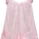 OYOANGLE Women's Lingerie Set 2 Piece Mesh Lace Sheer Chemise and G String Babydoll Nightwear (Medium, Pink)