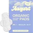 August Regular Cotton Menstrual Pads, 36-Pack Ultra Thin Pads with Wings, Hypoallergenic Sanitary Napkins with Organic Cotton Topsheet, Compostable Wrappers, Toxin Free, Fragrance Free