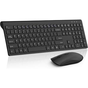 Wireless Keyboard and Mouse Combo, Silent Full-Size Computer Keyboard with Calculator Button, 2400 DPI Mouse, Quiet Click, Slim Cordless USB Keyboard Mouse Set for Laptop PC Windows Mac - Black