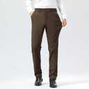 Plaid&Plain Men's Dress Pants Slim Fit Stretch Khaki Pants Wrinkle Free 8802 Brown 38x34