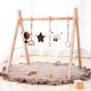 Razee Wooden Baby Play Gym Play Mat, Foldable Baby Gym with 6 Hanging Sensory Toys for Newborn Shower Gift