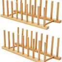 HBlife 1Ps  Bamboo Dish Plate Bowl Cup Book Pot Lid Cutting Board Drying Rack Stand Drainer Storage Holder Organizer Kitchen Cabinet（Keep Dry）