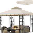 10x10 Canopy Replacement Top Double Tiered Gazebo Cover for Yard, Patio & Garden Durable Sunshade Replacement (BeigeBrown with lace)