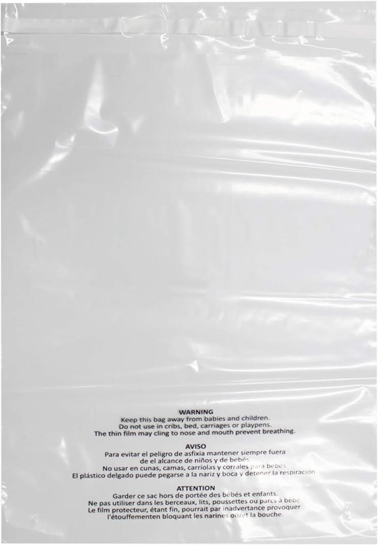 300 Count 9x12 Inch Self Seal Clear Poly Bags with Suffocation Warning for Packaging Clothing, T Shirts, Decorative Wrappers and More with Permanent Adhesive(1.5mil)