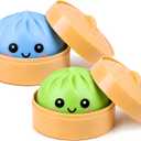 2 PCS Mystery Green Blue Dumpling Squishies with Steamer Box,Soft Stretchy Bao Bun Stress Relief Balls,Sensory Fidget Squeeze Toys for Anxiety Relief,Decompression Desk Toys