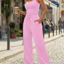 Trendy Queen Women's 2 Piece Lounge Set Summer Outfits - Camisole Top & Wide Leg Pants (Pink, S)