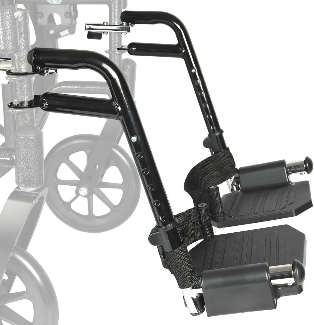 Universal Wheelchair Footrest Replacement - Adjustable Composite Footboard & Heel Loop, Foldable Comfort Support, Affordable, Black, Lightweight, Easy Installation