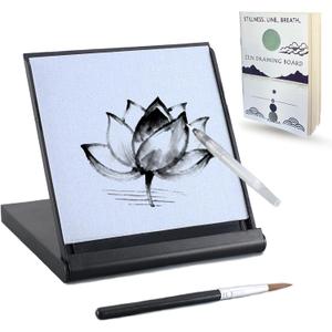 Mini Water Drawing Board with Drawing & Breathing Guide, Portable Travel Size Board for Drawing, Painting, Writing & Relaxation, Inkless Zen Meditation Board with 2 Water Brushes