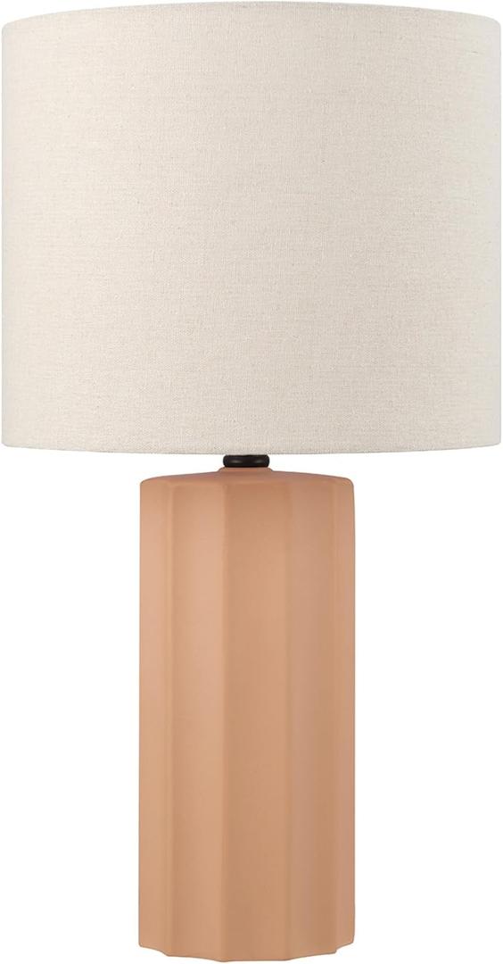GLOBE Electric 61000062 20" Ribbed Ceramic Table Lamp, Matte Terracotta Finish, White Linen Shade, On/ Off Rotary Switch on Socket, for Living Room, Bedroom, Office, Home Décor
