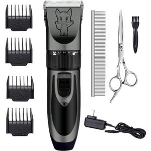 Dog Grooming Kit Clippers, Low Noise, Electric Quiet, Rechargeable, Cordless, Pet Hair Thick Coats Clippers Trimmers Set, Suitable for Dogs, Cats, and Other Pets(Grey)