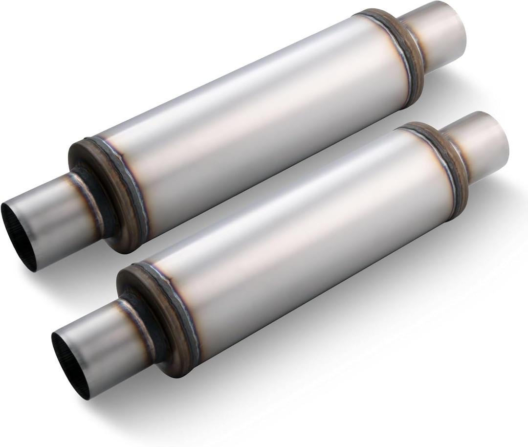 LCGP 2.5" Exhaust Mufflers, 2.5'' Inlet & Outlet Universal Muffler, 20'' Overall Length Stainless Steel Resonator Straight Through Design Exhaust Tip(2.5" Intet 2.5" Outlet, 2 Pack)