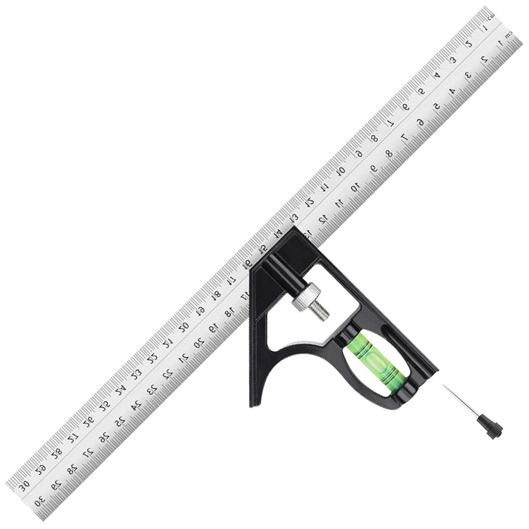12" Metric Combination Square Ruler for Electricians and Carpenters 45-90 Degree Marking Bubble Level Square Tool Woodworking Combo Square (300mm)