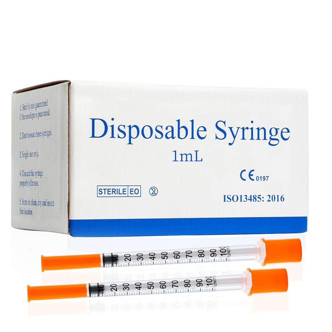 1ml/cc 31G Syringe 5/16" (8mm) Needle, Disposable Individual Package Pack of 100