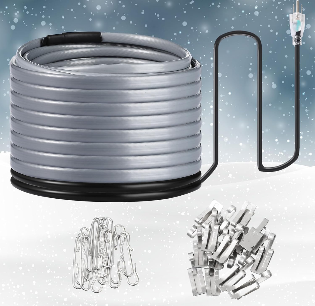 Heat Tape for Water Pipes, Deicing Heat Tape Freeze Protected Self with 15 Set Mounting Buckle 120v, 8w/ft, Heat Tape with Thermostat for Water Pipes Roof Metal Plastic Pipes Hose Ice(100 ft)