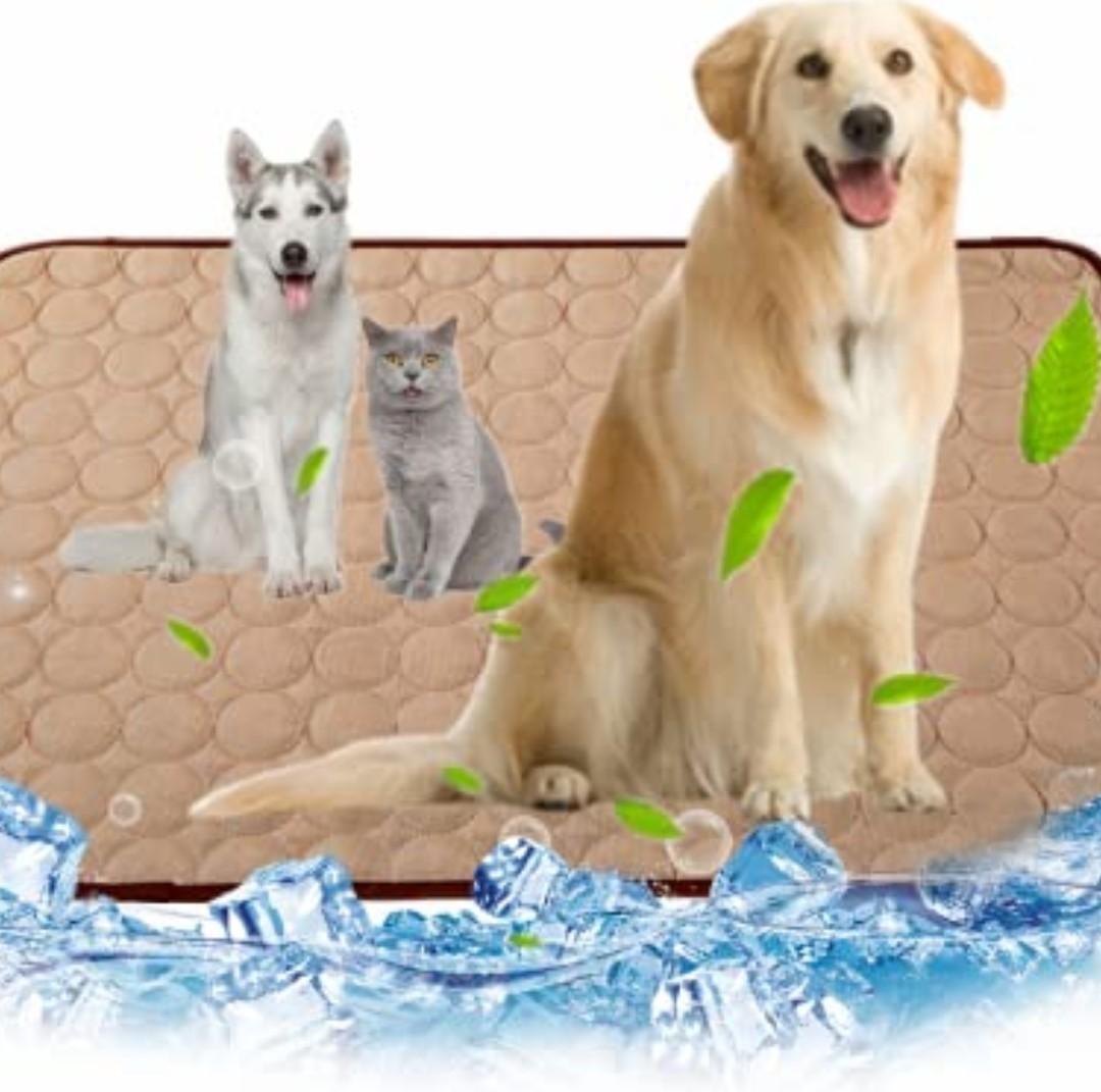 Dog Cooling Mat for Extra Large Dogs - Pet Blanket for Kennels, Crates, Cars, Indoor & Outdoor Use - Ice Silk Pad (Brown, XL 40 * 28")