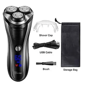 Electric Shavers for Men, Rechargeable Cordless Razor, IPX7 Waterproof with Beard Trimmer, LED Display, 3 Replacement Blades, 60-Min Quick Adapter for Home Travel