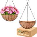 Halatool 20 Inch Large Hanging Planters for Outdoor Plants, 2 Pack Metal Outdoor Hanging Baskets with Coco Liner, Round Hanging Flower Pot for Plants Flowers Garden Decorations