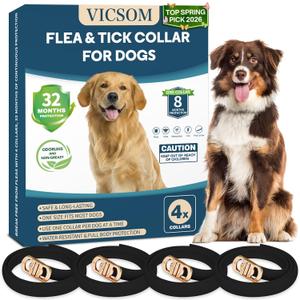 4 Pack Flea & Tick Protection for Dogs, 32-Month Waterproof Adjustable Repellent Collar, Long-Lasting Pest Prevention for Small Medium Large Breeds, Black
