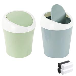 SITAKE 2 Pcs Plastic Mini Wastebasket Garbage Can with 120 Garbage Bags, Tiny Desktop Waste Garbage Bin with Swing Lid for Home, Office, Kitchen, Vanity Tabletop, Bedroom, Bathroom (Blue + Green)