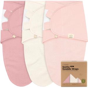 3-Pack Organic Swaddles for Newborns, Baby Sleep Sacks 0-3 Months - Baby Swaddle Wrap, Newborn Wearable Blanket, Infant Sleep Sack for Girls, Boys, Soft & Snug, Large Hook & Loop Closure (Roseate)