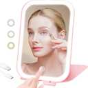 Travel Makeup Mirror, Portable Mirror with 3 Adjustable Light Settings, USB-Rechargeable Vanity Mirror with LightsGift for Women and Girls (Pink)