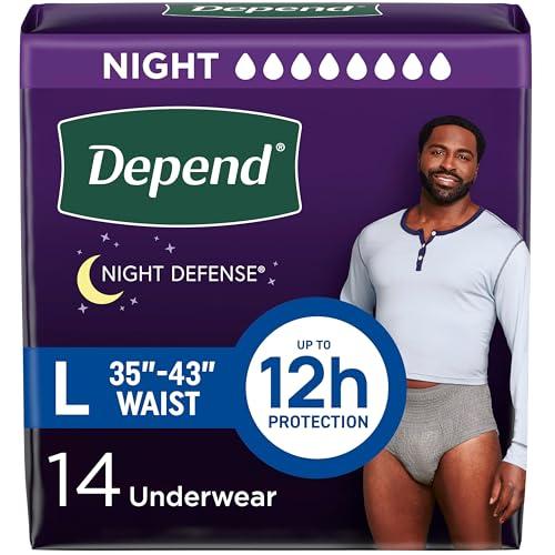 Depend Night Defense Adult Diapers, Incontinence Underwear for Men, Disposable, Overnight, Large, Grey, 14 Count, Packaging May Vary L/G
