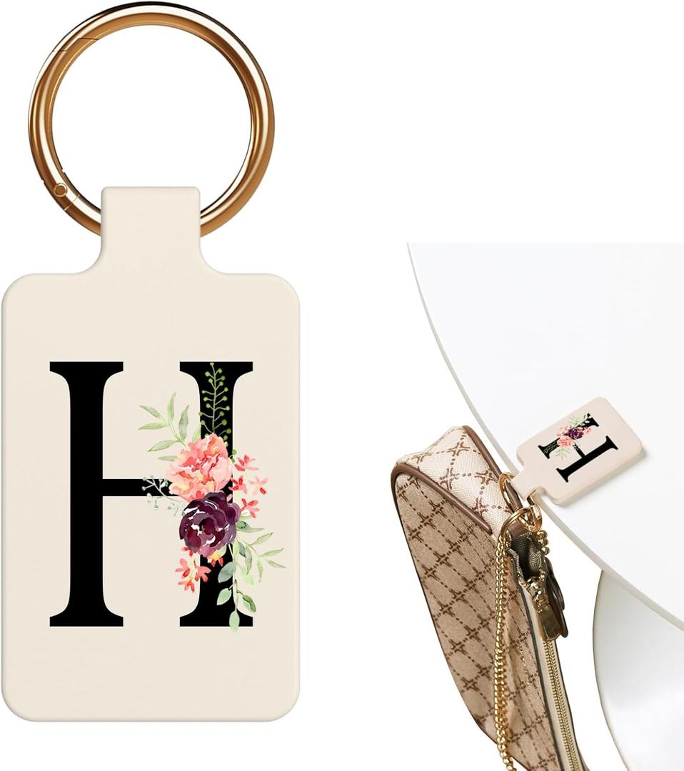 Letter A-Z Strong Magnetic Purse Holder Stylish Floral Design Handbag Hanger for Women Suitable for Table Tops Metal Wall Door Hinge Frame Shopping Cart Valentine's Day Gift Bag Charms