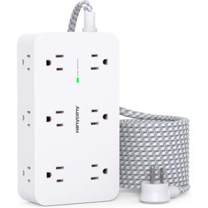 Extension Cord 15 Ft, HANYCONY Power Strip Surge Protector 12 Outlets 4 USB Ports (2 USB C), Large Desk Power Strip with Long Cord, Flat Plug, Wall Mount for Office Home College Dorm Room Essentials (White)