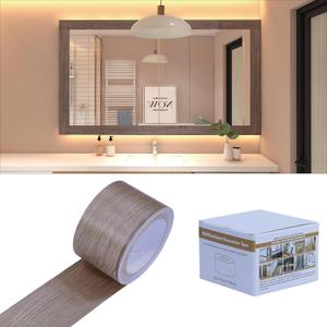 4 x Wood Grain Wallpaper Border Removable PVC Waterproof Peel and Stick Wallpaper, Bathroom Mirror Frame Wall Decor Window Door 1.96'' x 393 (Black locust wood)